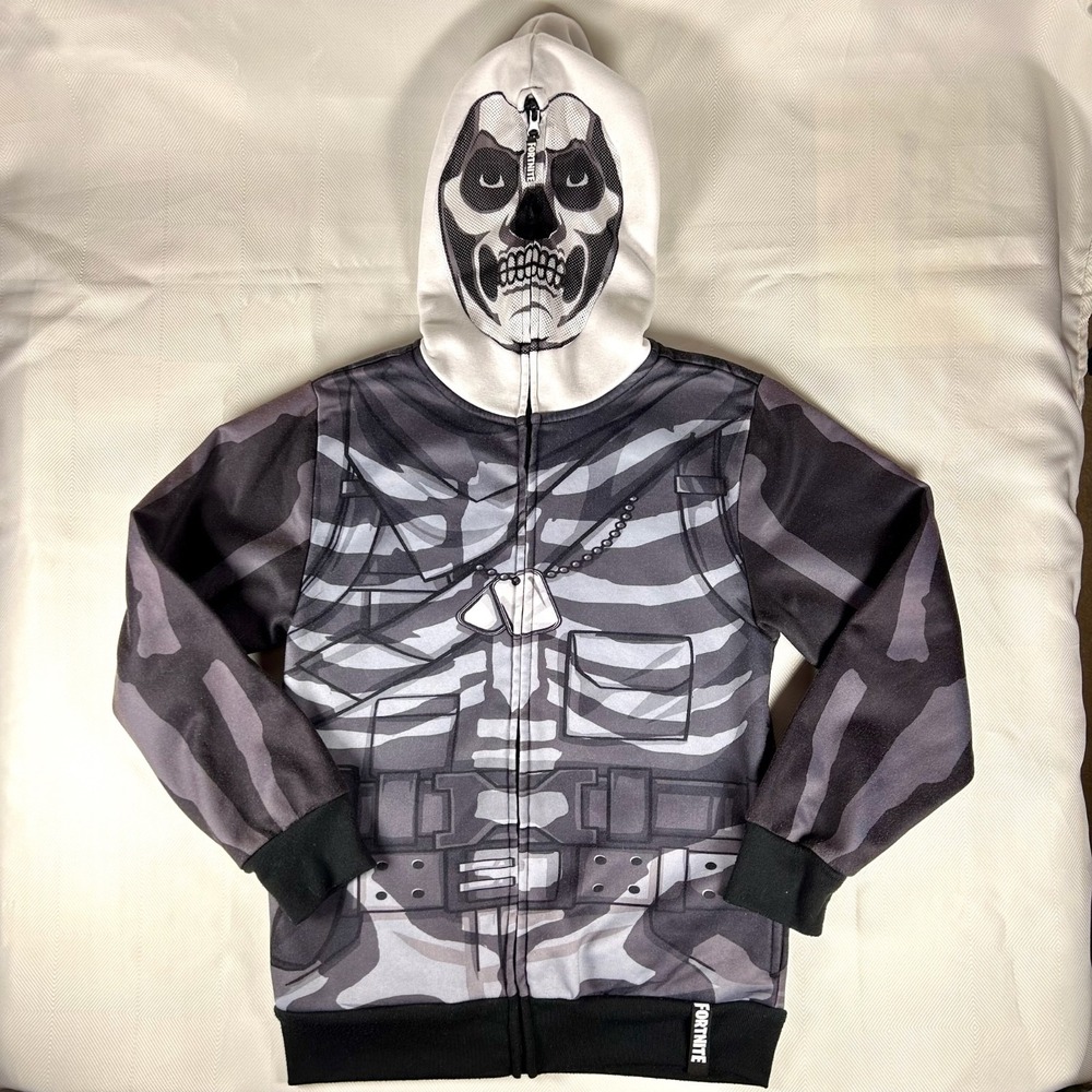 FORTNITE SKULL TROOPER Boys Skeleton Hoodie Mask Jacket Size Medium